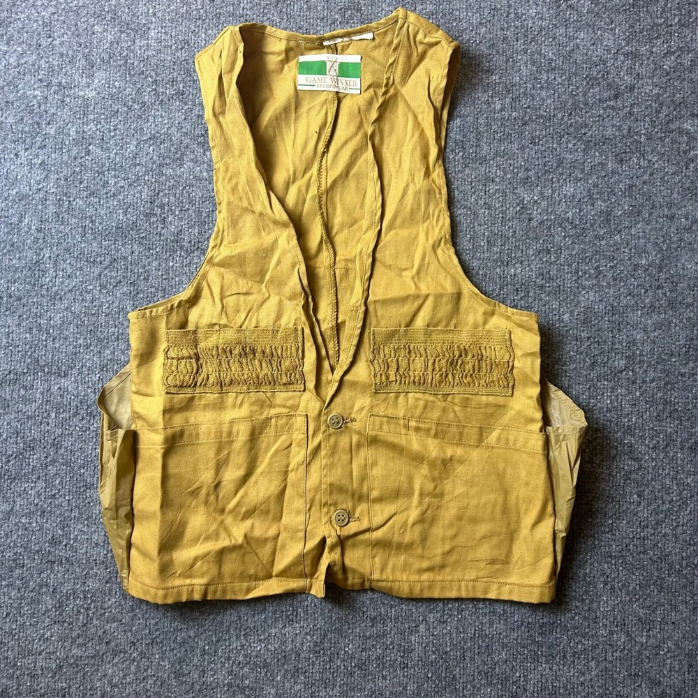 Game Winner Hunting Vest Mens Size L Yellow Canvas Vintage Utility Game Pouch